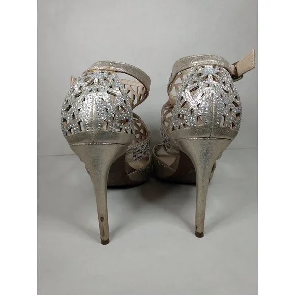 Jessica Simpson Romani Formal Sandal Women's 8 M Gold Cut Out Open Toe High Heel - Picture 9 of 9